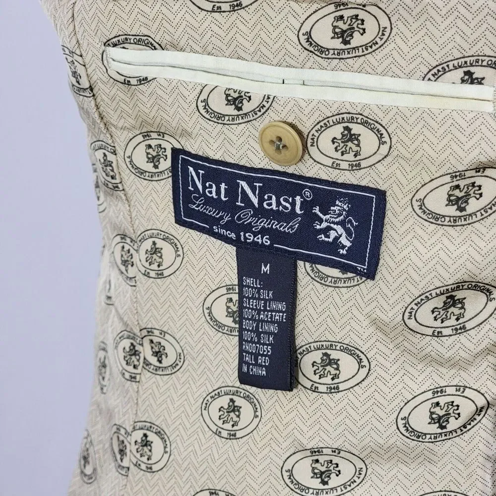 Nat Nast Men's Sport Coat Blazer Two Button Beige Twill 100%‎ Silk Size Medium